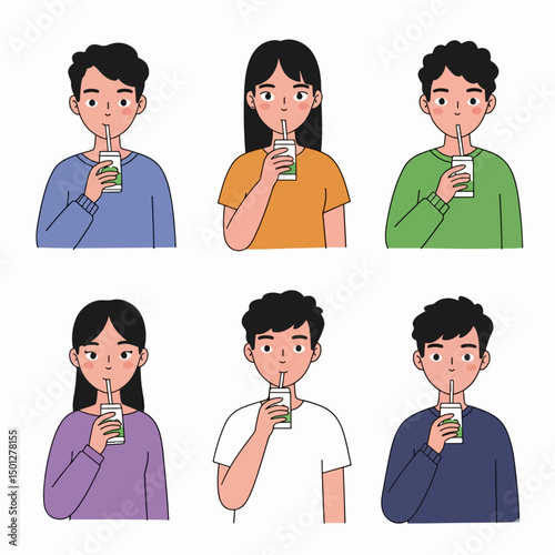 People drinking beverage with straw lifestyle concept