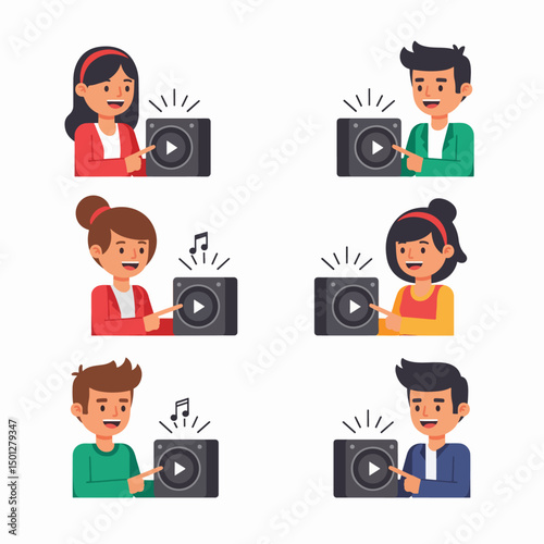 People Pressing Play on Speakers with Music