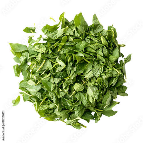 Fresh chopped mint leaves isolated on transparent background