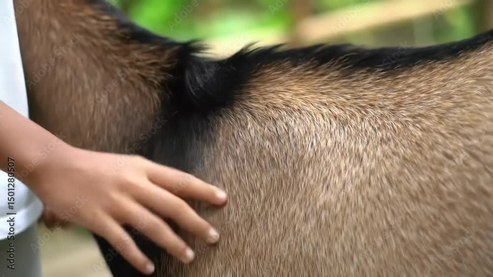 Gentle Touch: A Child's Affectionate Moment with a Goat