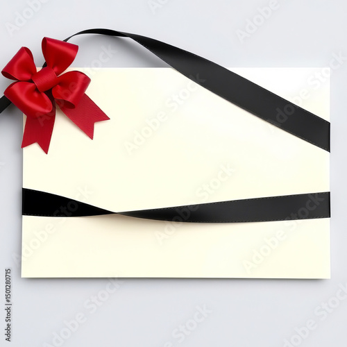 Elegant gift Card wrapped with teal ribbon ready for celebration or special occasion