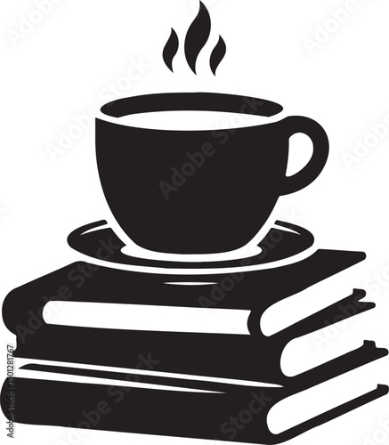 Warm coffee cup with books, a hot drink perfect for any cafe or breakfast moment