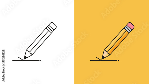 Stylized Pencil Drawing a Line with Eraser and Sharp Point.