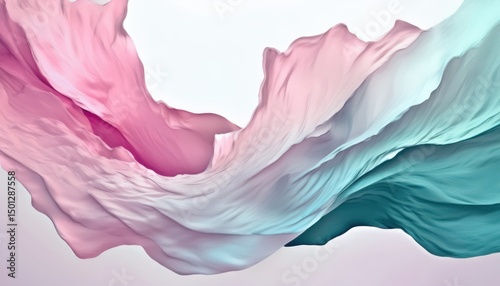 abstract pastel fabric wave in pink, white, and teal tones for elegant web design, branding backdrop, print decor, or minimalist digital art projects

