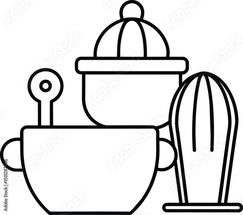 Citrus Juicer Set Kitchen Utensils Line Art