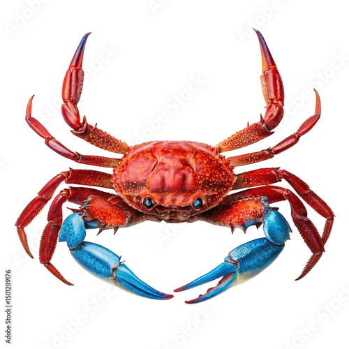 Red crab with prominent claws isolated on a white background
