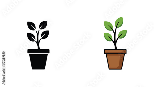 Two stylized potted plants, one black silhouette, the other colored.