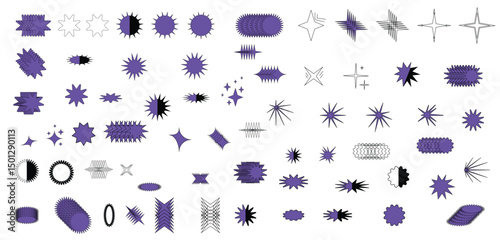 set of minimal geometric linear stars shape on white background