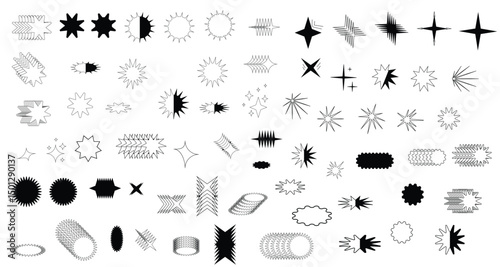 set of minimal geometric linear stars shape on white background