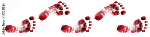 pah made of bloody footprints isolated over white (transparent) background; concept of scary thriller / criinal book