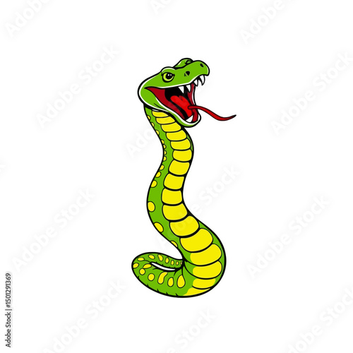 Cartoon green cobra snake striking pose illustration