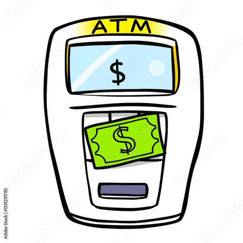 Cartoon atm machine dispensing cash