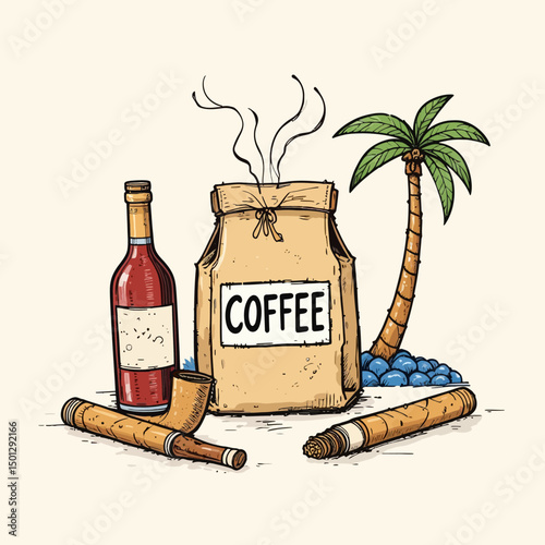 Tropical coffee break with wine and cigars