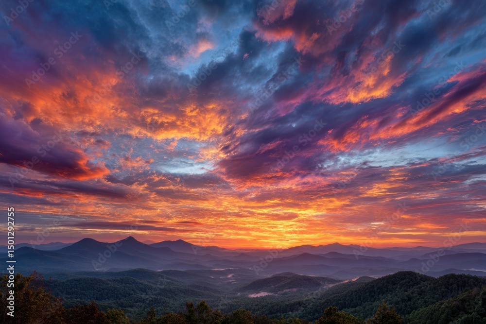 Obraz premium Dramatic sunset over mountains on white background on transparent background