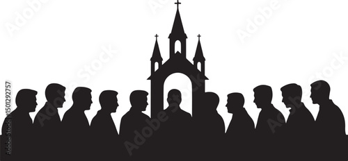 Silhouette of Men in Front of a Church Building