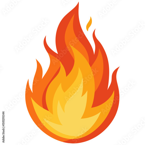 Stylized flame vector illustration in red, orange, and yellow, fire and heat symbol
