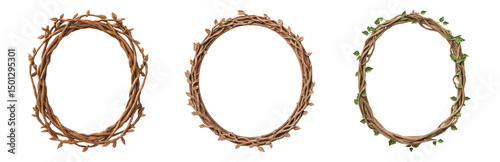 Isolated Transparent Nature Wreaths with Greenery on Background