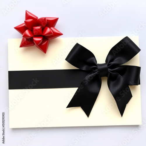 Elegant gift Card wrapped with teal ribbon ready for celebration or special occasion