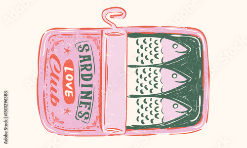 Seafood t shirt design. Canned fish artwork. Fish vintage artwork. Sardines fish artwork for t shirt print, poster, sticker and other uses. Sardines love club.