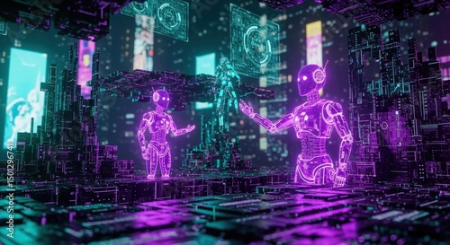 Wallpaper Mural Artificial intelligence robots futuristic cityscape neon technology Torontodigital.ca