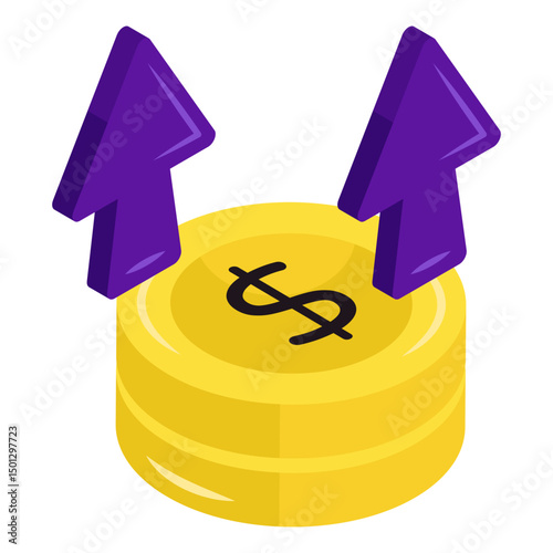 A colored design icon of dollar value high