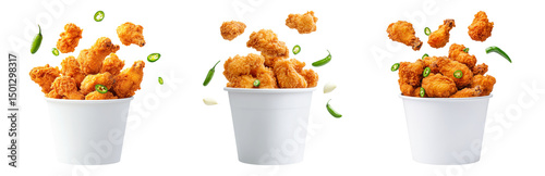 Delicious Fried Chicken Bites in Isolated White Cups on Transparent Background