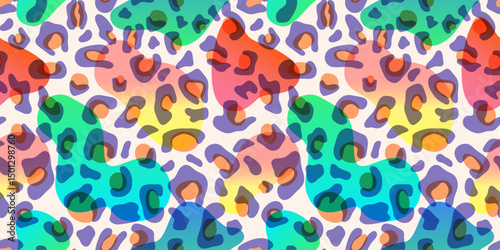 Leopard Gradient neon ,seamless dopamine pattern. Bright leopard print with gradients in a neon palette. Iridescent texture of leopard skin. Ideal for youth fashion, accessories and digital decor.