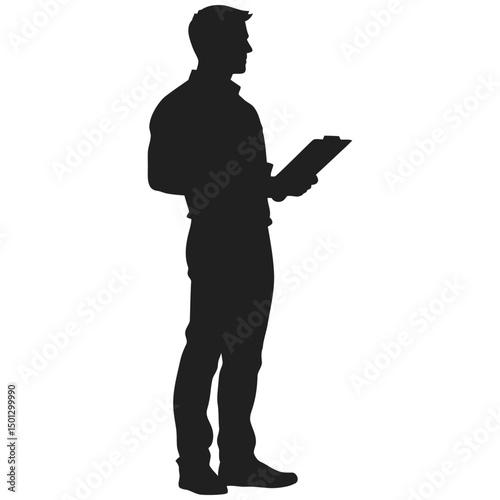 Silhouette Vector of Man Holding Clipboard Standing