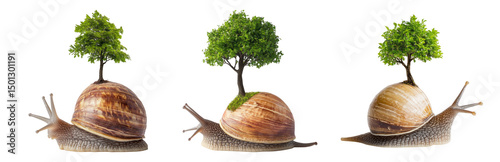 Isolated Snail with Tree on Shell against Transparent Background