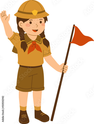 Scout Girl Waving Red Flag