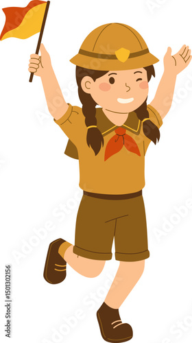 Scout Girl Celebrating with Flag