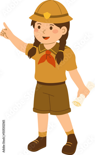 Scout Girl Pointing with Map