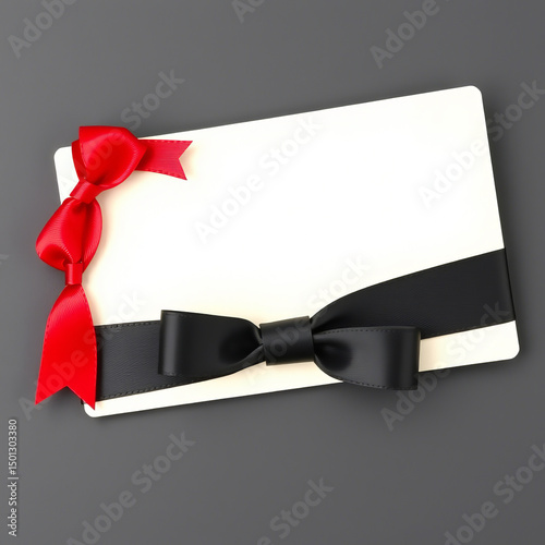 Elegant gift Card wrapped with teal ribbon ready for celebration or special occasion