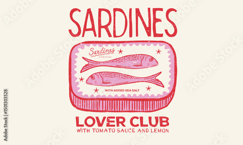 Sardines love club. Sardines fish artwork for t shirt print, poster, sticker and other uses. Canned fish artwork.