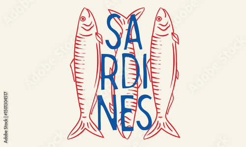 Seafood t shirt design. Sardines love club. In pure olive and lemon. Canned fish artwork. Sardines fish artwork for t shirt print, poster, sticker and other uses.