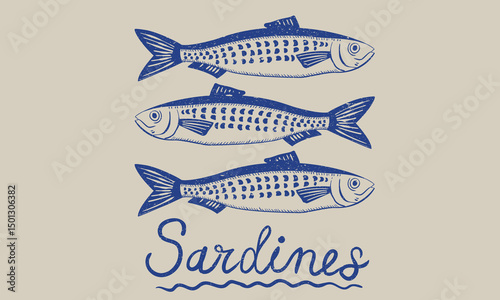 Sardines fish artwork. Seafood artwork. Sardines love club. 