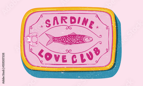 Seafood t shirt design. Sardines love club. Fish in canned. Sardines fish artwork for t shirt print, poster, sticker and other uses. 