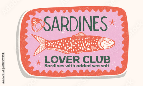 Sardines fish artwork for t shirt print, poster, sticker and other uses. Seafood t shirt design. Sardines love club. Fish in canned. 