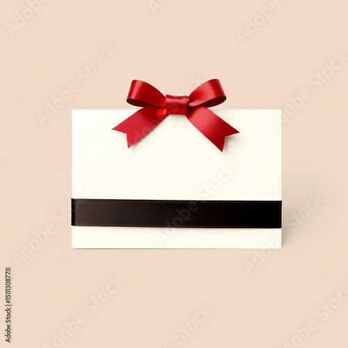 Elegant gift Card wrapped with teal ribbon ready for celebration or special occasion
