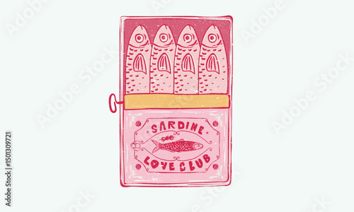 Seafood t shirt design. Sardines love club. Canned fish artwork. Fish vintage artwork. Sardines fish with olive and lemon artwork for t shirt print, poster, sticker and other uses.