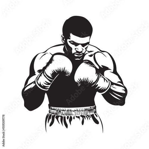 Vector illustration of a boxing athlete warming up before a match, showing dynamic body posture and strong sport spirit isolated on white background.