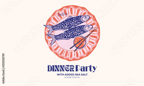 Sardines fish platter. Fish in canned. Sardines fish artwork for t shirt print, poster, sticker and other uses. Seafood t shirt design. 