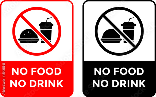 no food icon. prohibited sign. Junk food not allowed inside. do not drink symbol. Prohibition of eating and drinking