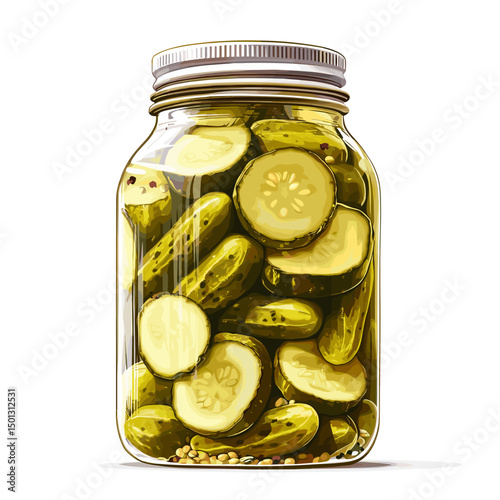 A jar of pickles pickled cucumbers gerkins isolated on a white background