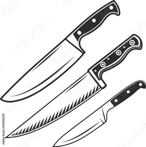  Kitchen knives vector illustration art