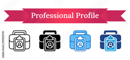 Professional Profile - Multi Style Outline, Glyph Silhouette, Blue, Dual Tone Icon - Briefcase with clipboard and profile icon, representing employee identity, portfolio, or work credentials