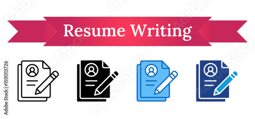 Resume Writing - Multi Style Outline, Glyph Silhouette, Blue, Dual Tone Icon - Profile document and pencil, illustrating the process of creating or editing a professional resume