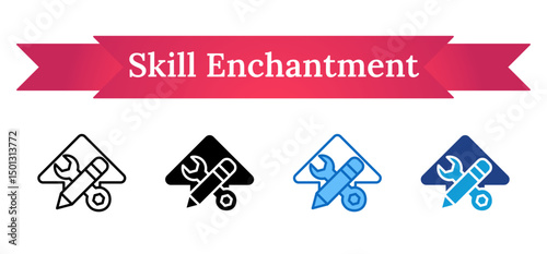 Skill Enchantment - Multi Style Outline, Glyph Silhouette, Blue, Dual Tone Icon - Wrench inside arrow pointing up representing skill enchantment and development