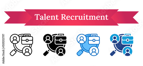 Talent Recruitment - Multi Style Outline, Glyph Silhouette, Blue, Dual Tone Icon - Magnifying glass over users and briefcase, showing targeted talent search and recruitment process