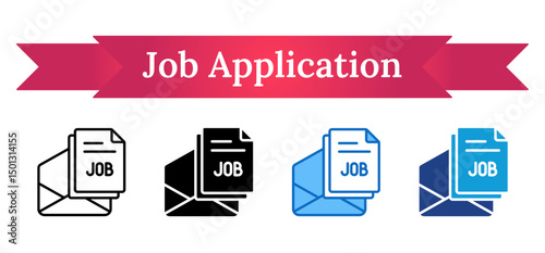 Job Application - Multi Style Outline, Glyph Silhouette, Blue, Dual Tone Icon - Envelope with job document, showing job application, resume submission, and employment outreach